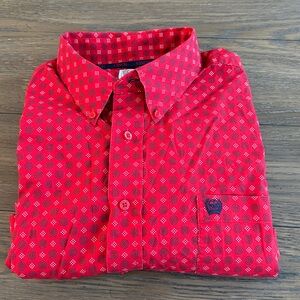 Cinch‎ long sleeve button down Red Geometric Print Shirt